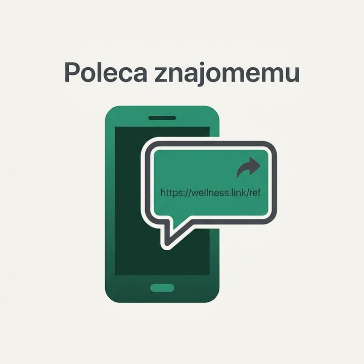 Ilustracja kroku 2: Wysyłanie gotowej wiadomości z kodem polecającym przez SMS lub komunikator jednym dotknięciem